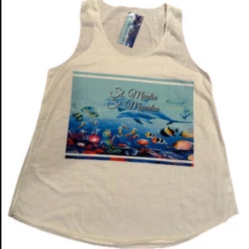 NEW SEA SUN & SAND ST.MARTIN - ST. MAARTEN BEACH COVER UP SHIRT TANK TOP Sz: S/M